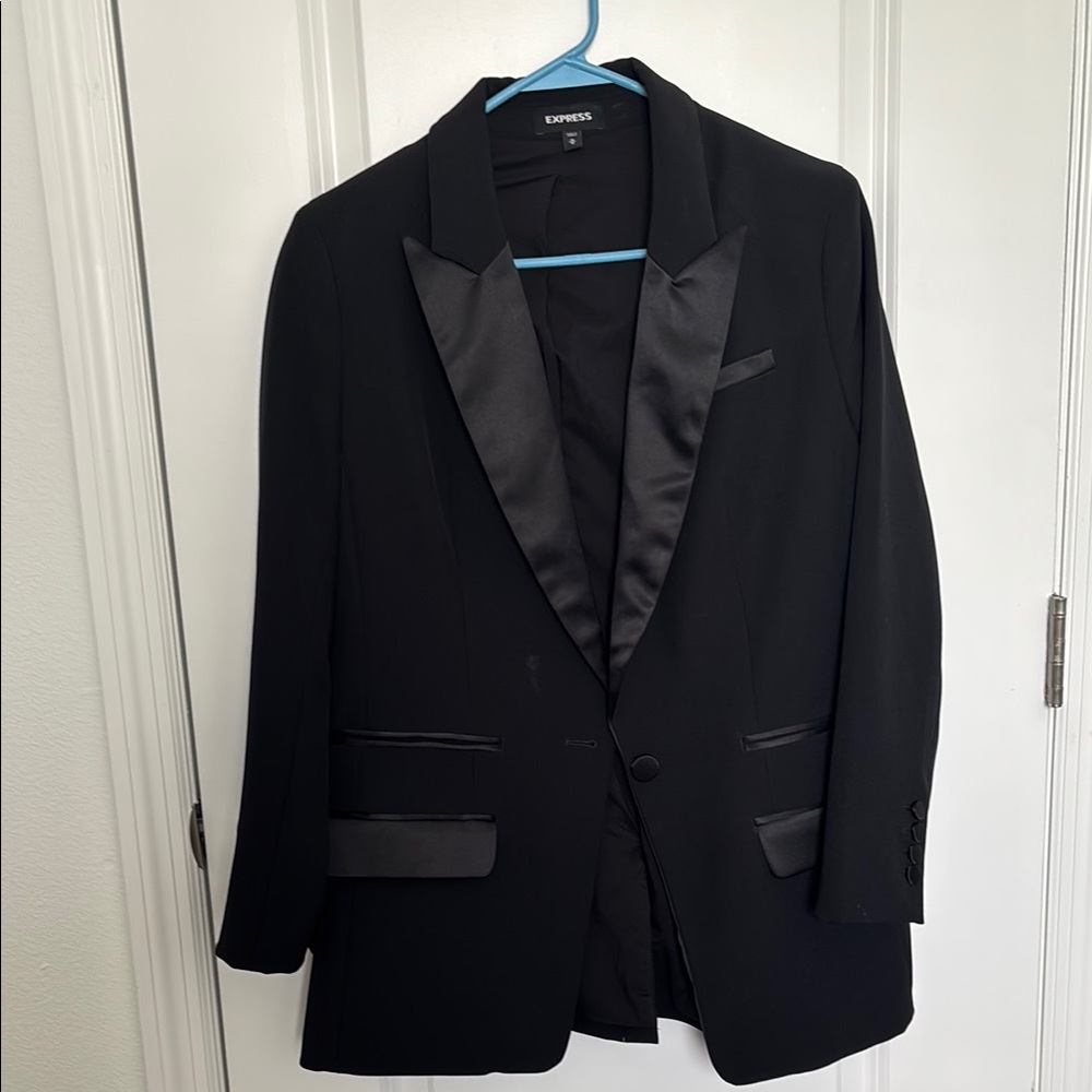 Express Black Tuxedo Jacket with Satin Lapels